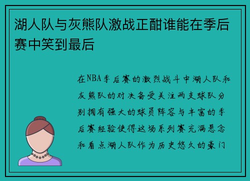 湖人队与灰熊队激战正酣谁能在季后赛中笑到最后